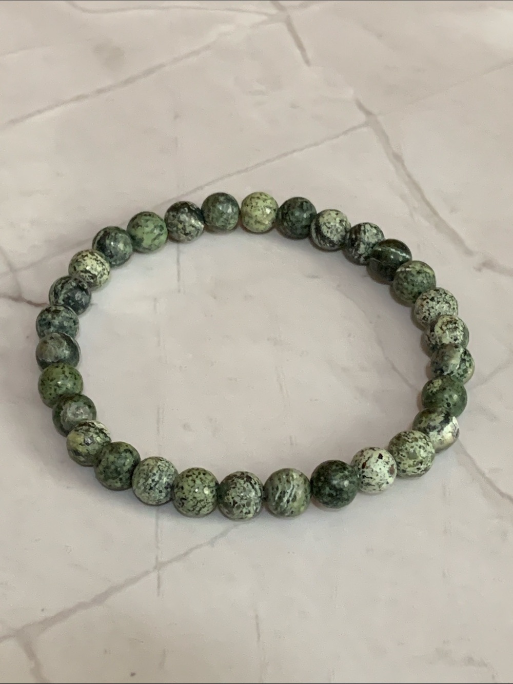 NWT Handmade matte green zebra jasper bead stretch bracelet